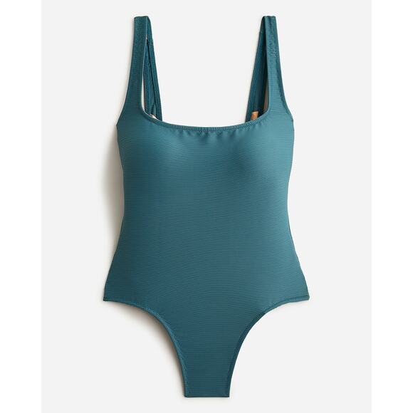 New J. Crew Teal Green Ribbed Square Neck One-Piece Swim Bathing Suit Size 22 - Picture 1 of 9